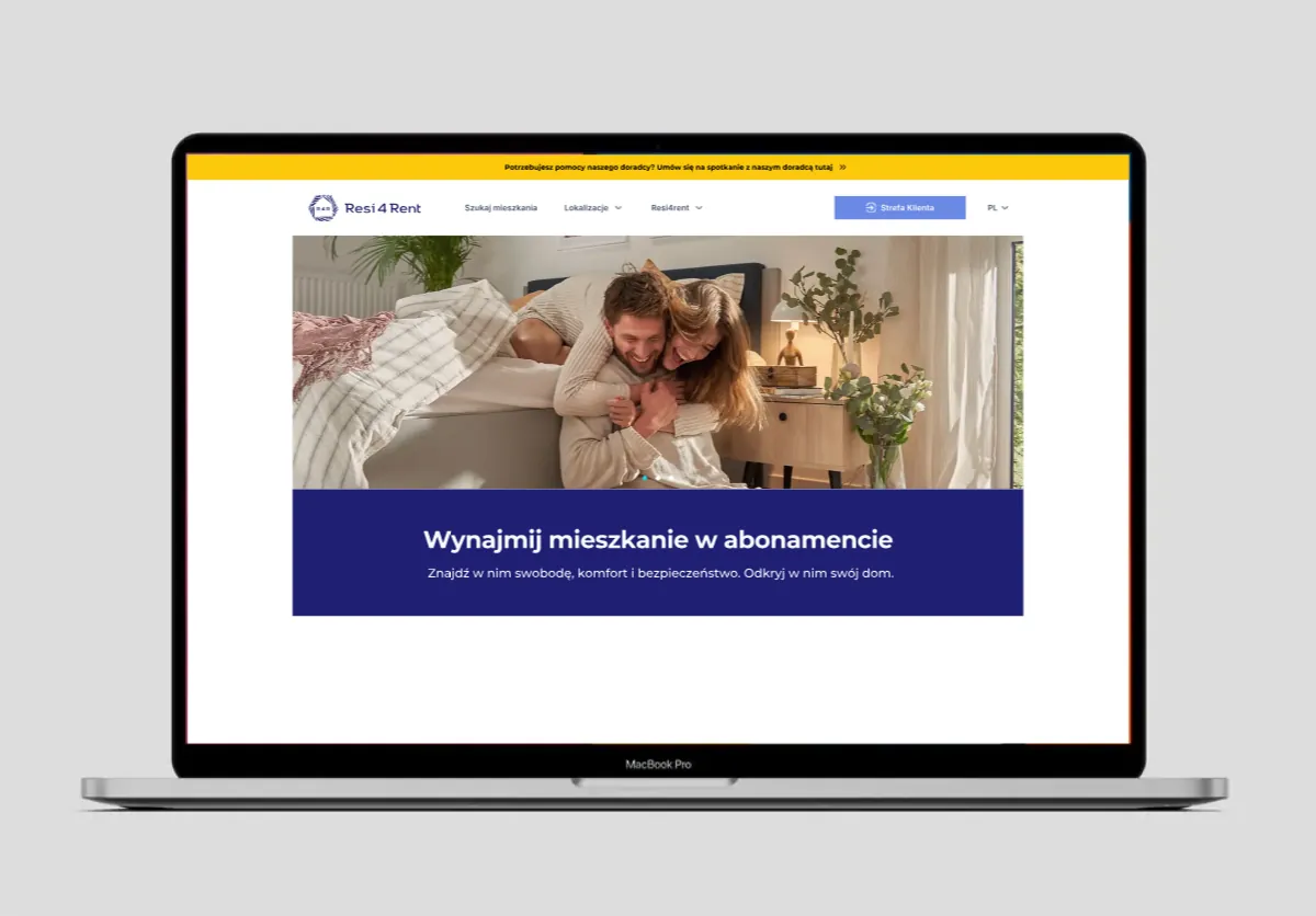 The finished Resi4Rent website on a laptop